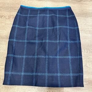 Hobbs London Womens 10 Plaid Wool Skirt Pencil‎ Straight Navy Blue Moon Academia